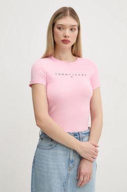Bavlnené tričko Tommy Jeans dámske, ružová farba, DW0DW18398