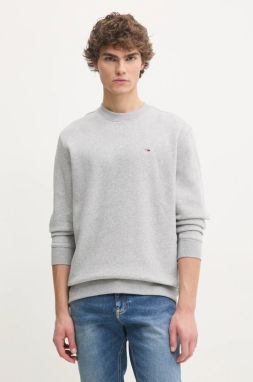 Mikina Tommy Jeans pánska, šedá farba, jednofarebná, DM0DM20741