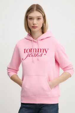 Mikina Tommy Jeans dámska, ružová farba, s kapucňou, s potlačou, DW0DW20170