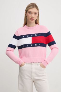 Bavlnený sveter Tommy Jeans ružová farba, DW0DW19335