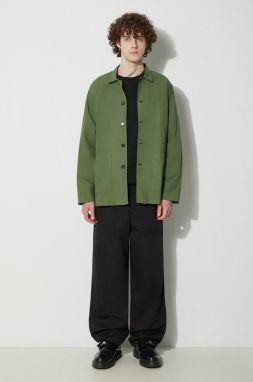 Bavlnená košeľa Universal Works Bakers Overshirt pánska, zelená farba, voľný strih, s klasickým golierom, 30680.BIRCH
