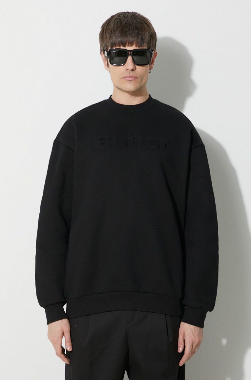 Mikina Butter Goods Embossed Logo Crewneck Sweatshirt pánska, čierna farba, s kapucňou, s potlačou, BGQ423D11104