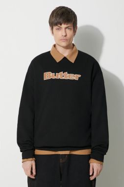 Mikina Butter Goods Felt Logo Applique Crewneck pánska, čierna farba, s nášivkou, BGQ423D20904