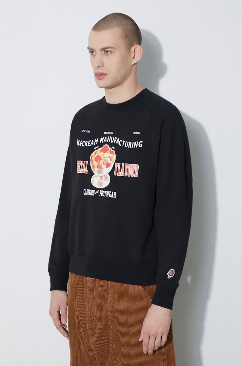 Bavlnená mikina Icecream Special Flavour Crewneck pánska, čierna farba, s potlačou, IC24122