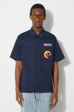 Košeľa ICECREAM Waitress Camp Collar Shirt pánska, tmavomodrá farba, regular, s klasickým golierom, IC24117