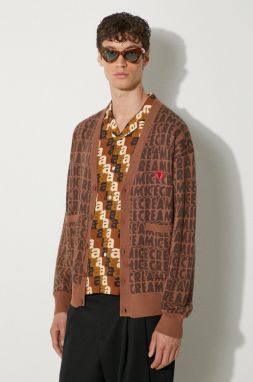 Kardigán s prímesou vlny ICECREAM Text Print Cardigan hnedá farba, IC24215