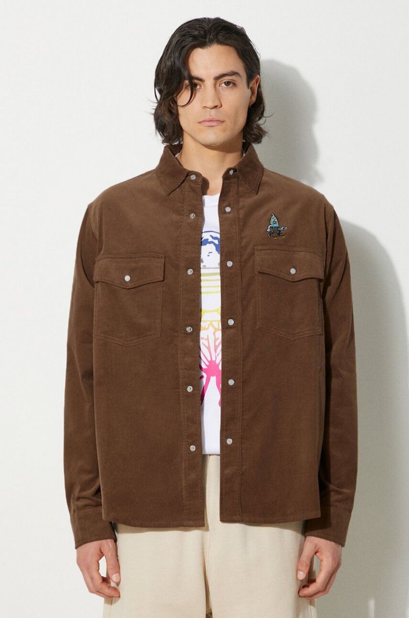 Menčestrová košeľa ICECREAM Needle Cord Shirt hnedá farba, regular, IC24221