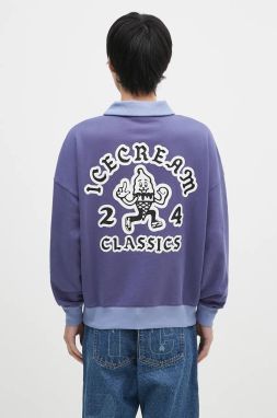 Bavlnená mikina ICECREAM Cone Man Quarter Zip pánska, fialová farba, s potlačou, IC24332