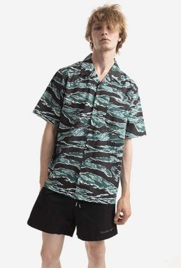Bavlnená košeľa Maharishi x Warhol Tigerskins Shirt 8172 WOODLAND pánska, čierna farba, voľný strih