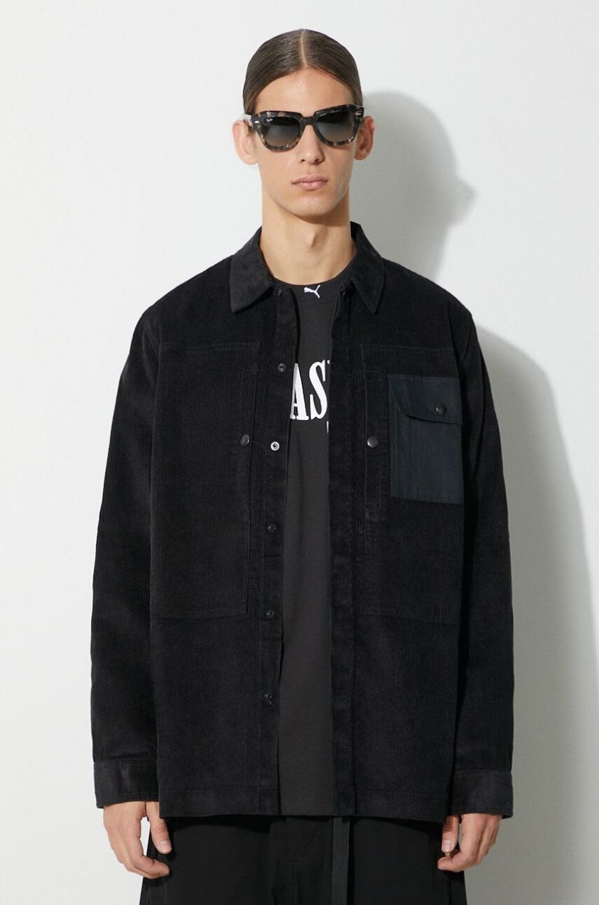 Menčestrová košeľa Maharishi Hemp Cord Utility Shirt čierna farba, voľný strih, s klasickým golierom, 4566.BLACK