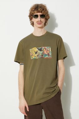 Bavlnené tričko Maharishi Tiger Vs. Samurai T-Shirt pánske, zelená farba, s potlačou, 1079.OLIVE