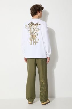 Bavlnené tričko s dlhým rukávom Maharishi Dragon Bamboo biela farba, s nášivkou, 5080.WHITE