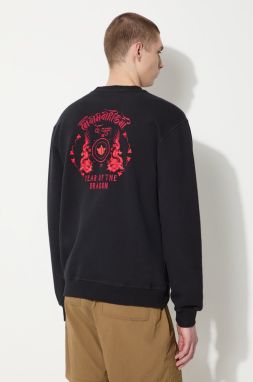 Bavlnená mikina Maharishi Dragon Anniversary Crew Sweat pánska, čierna farba, s nášivkou, 1267.BLACK