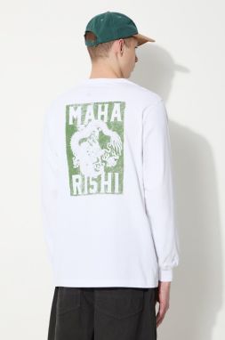 Bavlnené tričko s dlhým rukávom Maharishi Woodblock Dragon L/S biela farba, s potlačou, 1277.WHITE