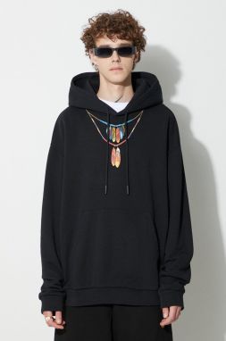 Bavlnená mikina Marcelo Burlon Feather Necklace pánska, čierna farba, s kapucňou, s potlačou
