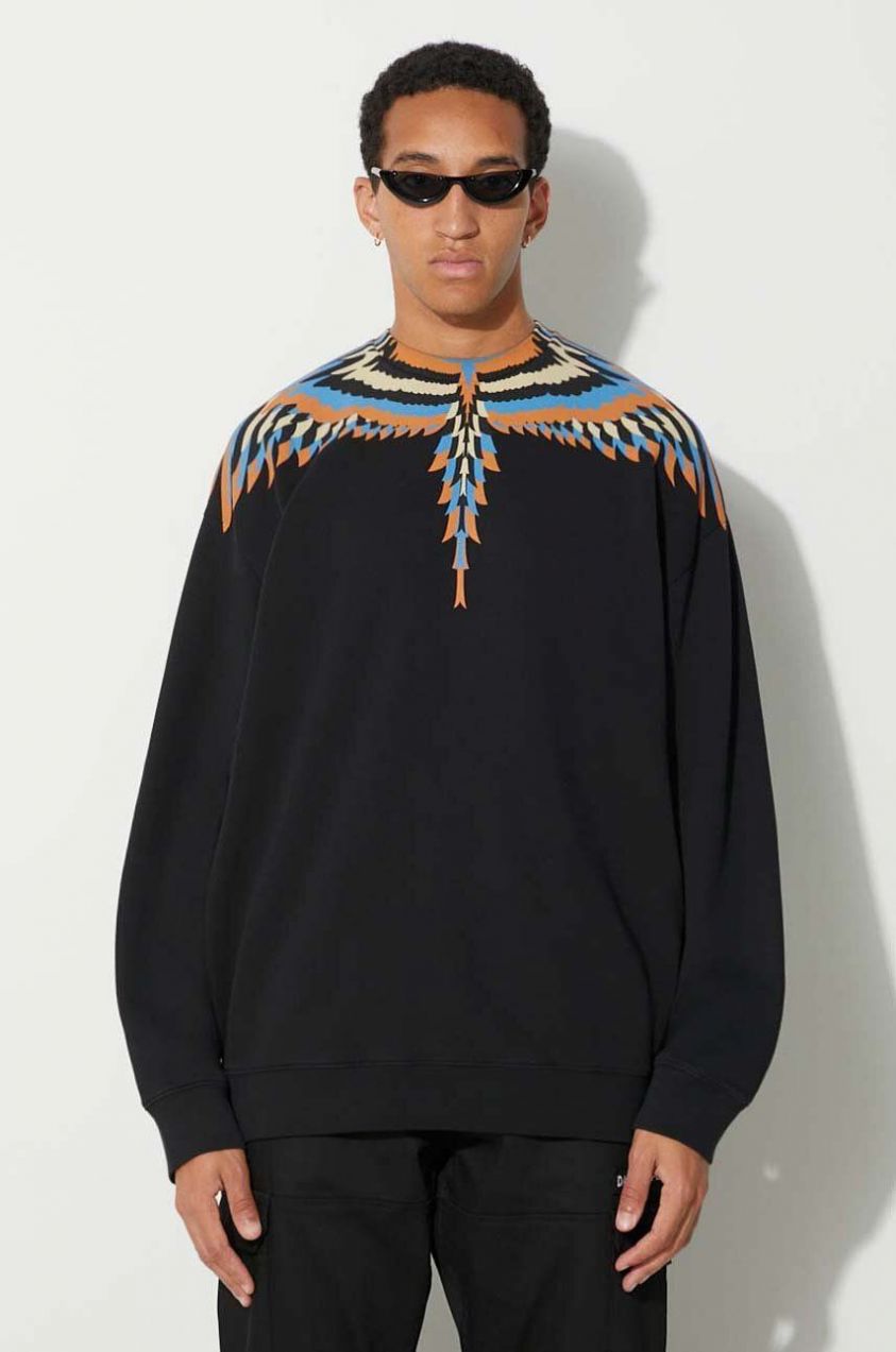 Bavlnená mikina Marcelo Burlon Optical Wings pánska, čierna farba, s potlačou