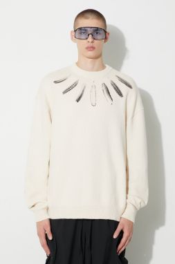 Bavlnený sveter Marcelo Burlon Aop Wind Feather béžová farba, teplý