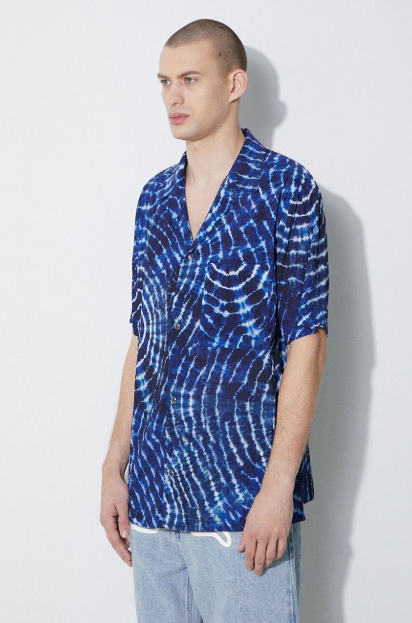 Košeľa Marcelo Burlon Aop Soundwaves Hawaii Shirt pánska, voľný strih, CMGG001S24FAB0014501