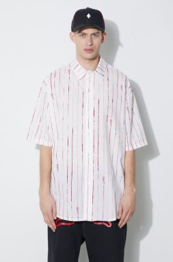 Bavlnená košeľa Marcelo Burlon County Pinstripes Over Shirt pánska, biela farba, voľný strih, s klasickým golierom, CMGG004S24FAB0010128