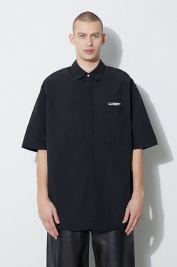 Košeľa Marcelo Burlon Logo Nylon Over Shirt pánska, čierna farba, voľný strih, s klasickým golierom, CMGG005S24FAB0011001