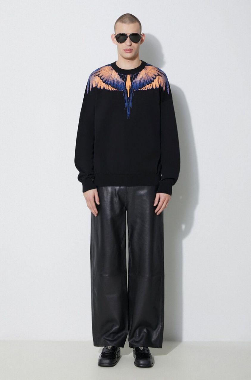 Bavlnený sveter Marcelo Burlon Icon Wings Knit Boxy Crew čierna farba, tenký, CMHE024S24KNI0011026