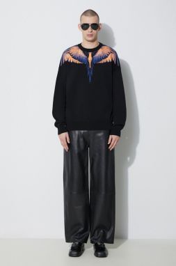 Bavlnený sveter Marcelo Burlon Icon Wings Knit Boxy Crew čierna farba, tenký, CMHE024S24KNI0011026