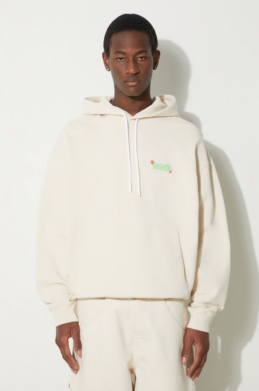 Bavlnená mikina Marcelo Burlon Solsticio Comfort Hoodie pánska, béžová farba, s kapucňou, s potlačou, CMBB106S24FLE0060C50