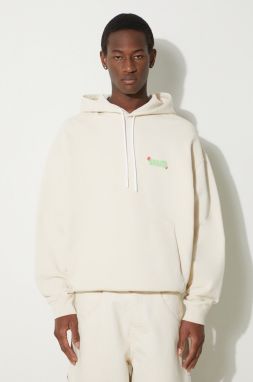 Bavlnená mikina Marcelo Burlon Solsticio Comfort Hoodie pánska, béžová farba, s kapucňou, s potlačou, CMBB106S24FLE0060C50