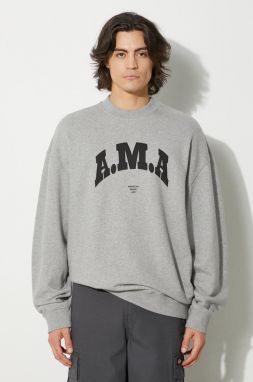 Bavlnená mikina Marcelo Burlon Ama Comfort Crewneck pánska, šedá farba, s potlačou, CMBA097F24FLE0030810