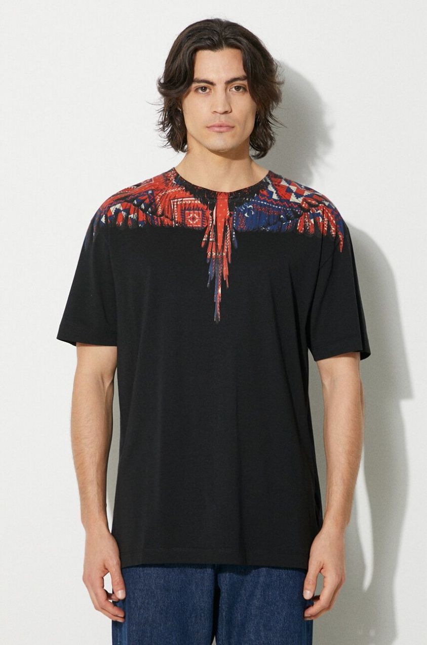 Bavlnené tričko Marcelo Burlon Bandana Wings Basic Tee pánsky, čierna farba, s potlačou, CMAA056F24JER0031027