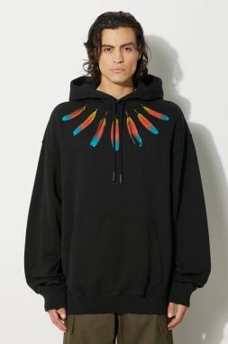 Bavlnená mikina Marcelo Burlon Collar Feathers Comfy Hoodie pánska, čierna farba, s kapucňou, s potlačou, CMBB106F24FLE0031084