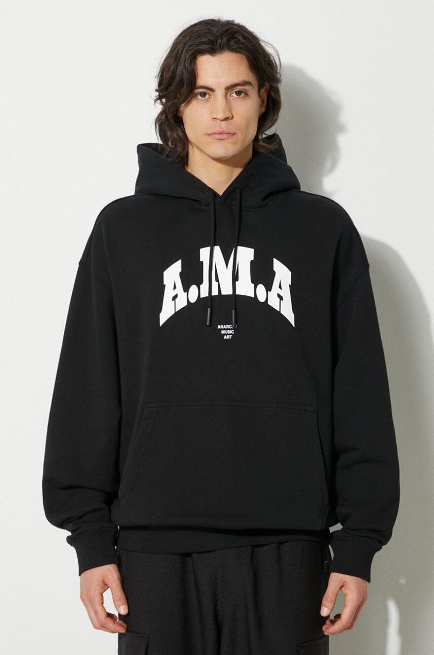 Bavlnená mikina Marcelo Burlon Ama Comfort Hoodie pánska, čierna farba, s kapucňou, s potlačou, CMBB106F24FLE0081001