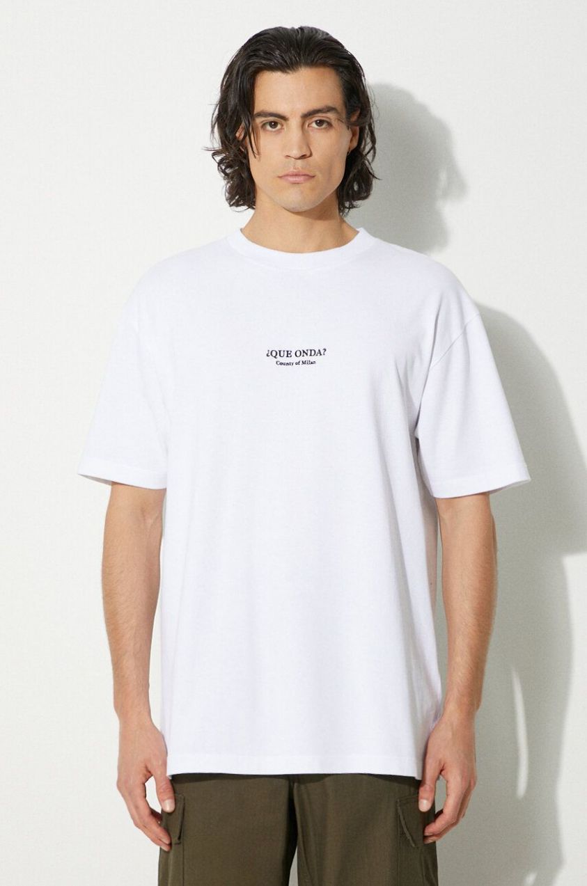 Bavlnené tričko Marcelo Burlon Que Onda Basic Tee pánske, biela farba, s nášivkou, CMAA056F24JER0070110
