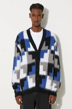 Kardigán s prímesou vlny Marcelo Burlon AOP Damier Cross Knit Cardigan šedá farba, CMHB001F24KNI0010645