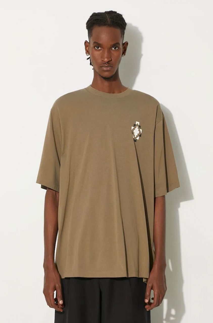 Bavlnené tričko Marcelo Burlon Bandana Cross Over Tee pánske, zelená farba, s potlačou, CMAA054F24JER0026E6F