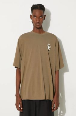 Bavlnené tričko Marcelo Burlon Bandana Cross Over Tee pánske, zelená farba, s potlačou, CMAA054F24JER0026E6F