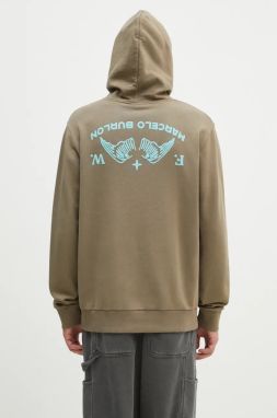 Bavlnená mikina Marcelo Burlon Vintage Logo pánska, zelená farba, s kapucňou, s potlačou, CMBB007F24FLE0056E4D
