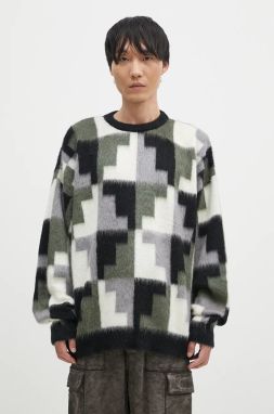 Sveter s mohérovým nádychom Marcelo Burlon AOP Damier Cross Knit Crew šedá farba, CMHE036F24KNI001066E