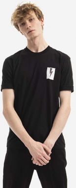 Bavlnené tričko Neil Barett Flag Bolt BJT068S.S536S.1118-black, čierna farba, s potlačou