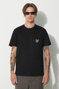 Bavlnené tričko Neil Barett SLIM DOUBLE BOLT čierna farba, s nášivkou, PBJT218.V500C.1118