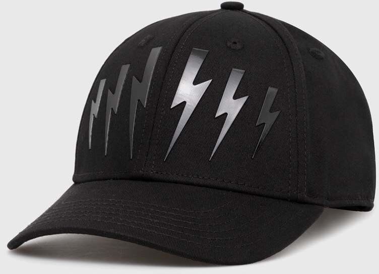 Bavlnená čiapka Neil Barrett Bolt Cotton Twill Six Panels Cap čierna farba, s nášivkou, MY77320A-Y9501-001N
