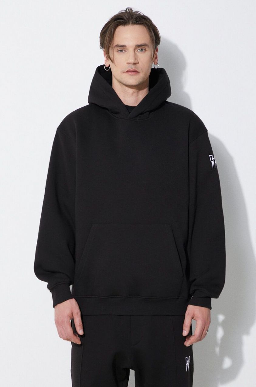 Mikina Neil Barrett Easy Drop Shoulder Double Bolts Hoodie pánska, čierna farba, s kapucňou, jednofarebná, MY72212R-Y514-001N