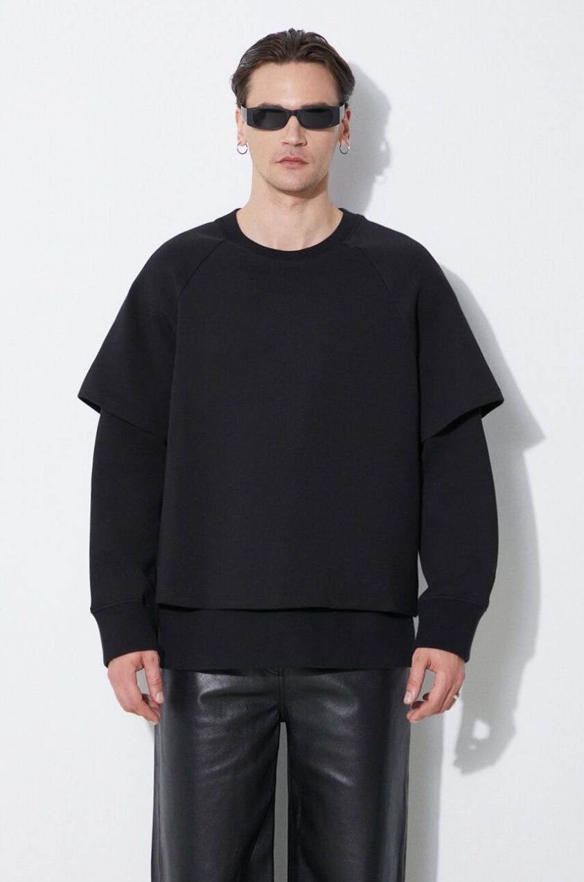 Mikina Neil Barrett Slim Dropped Shoulder Double Layer Sweatshirt pánska, čierna farba, jednofarebná, MY72251R-Y501-001N