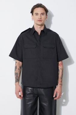 Košeľa Neil Barrett Loose Military Police Detail Short Sleeve Shirt pánska, čierna farba, regular, s klasickým golierom, MY60216A-Y037-001N