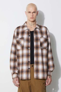 Košeľa Taikan Heavyweight Plaid Shirt TW0003.BRN, pánska, hnedá farba, regular, s klasickým golierom