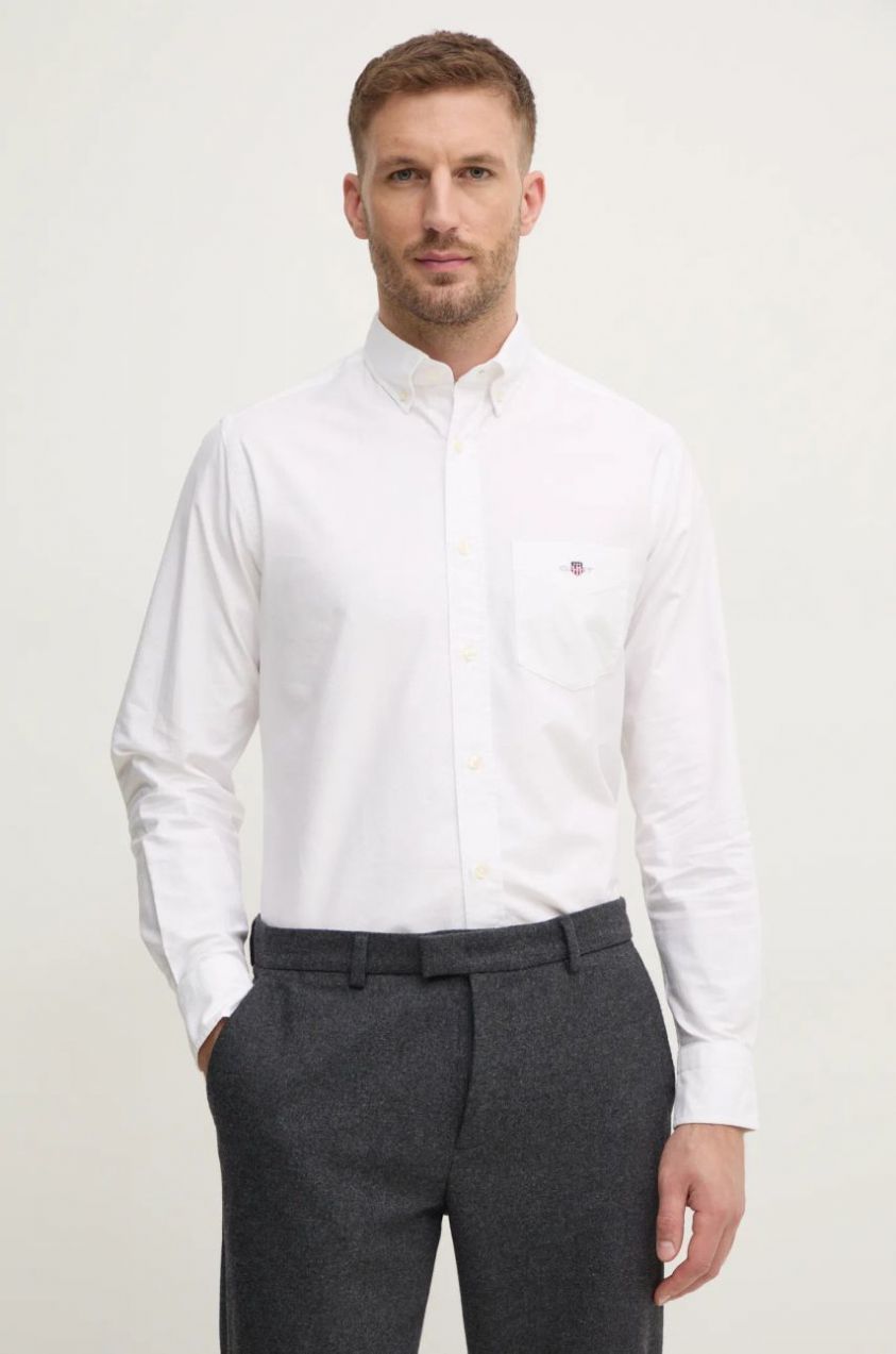 Bavlnená košeľa Gant pánska, biela farba, regular, s golierom button-down, 3000200