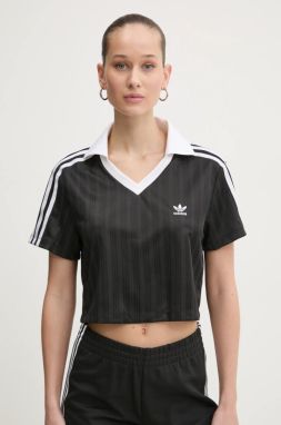 Tričko adidas Originals V-NECK POLO dámske, čierna farba, JD2606