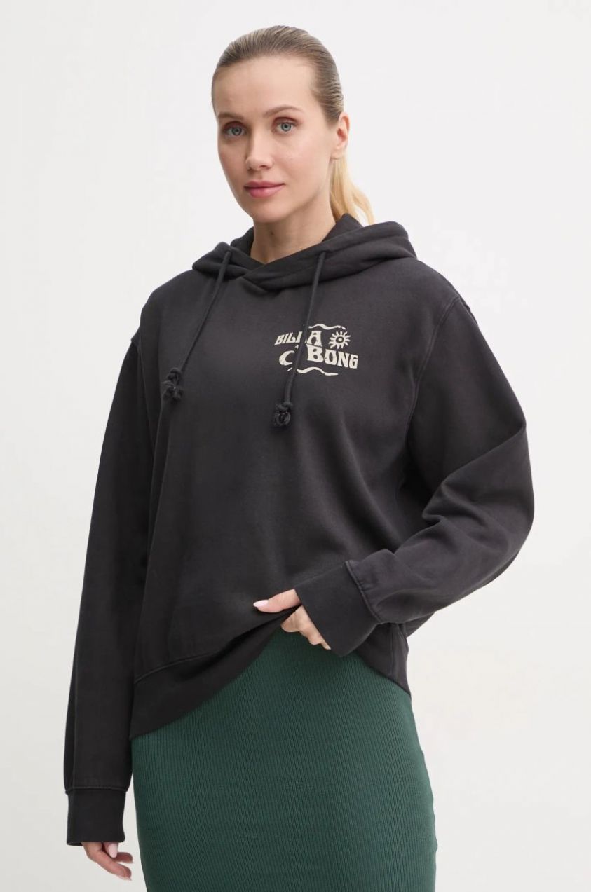 Mikina Billabong Snake Mantra dámska, čierna farba, s kapucňou, s potlačou, EBJSF00158
