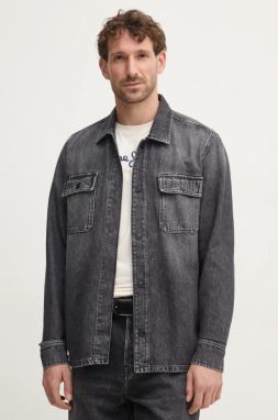 Rifľová košeľa Pepe Jeans RELAXED OVERSHIRT pánska, šedá farba, voľný strih, s klasickým golierom, PM308585XM8