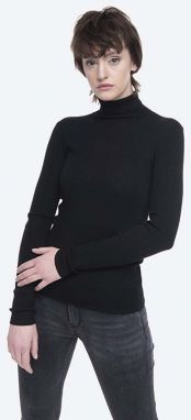 Sveter s prímesou vlny Norse Projects Siri Roll Merino NW45-0167 9999 dámsky, čierna farba, tenký, s rolákom